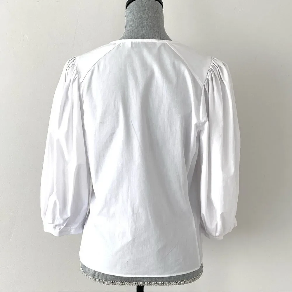 Zara Crisp Clean White Puff Sleeve Cotton Blouse M Vacation Chic Closet Staple